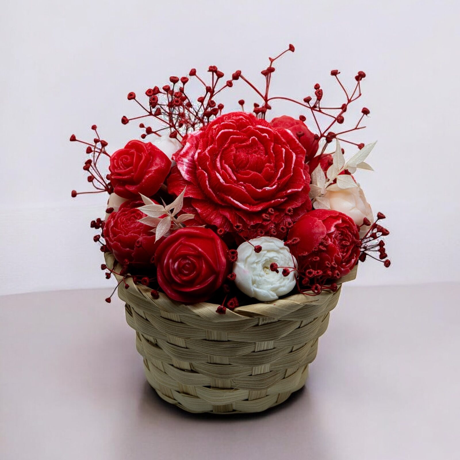 Petit Panier fleur bougie rouge blanc