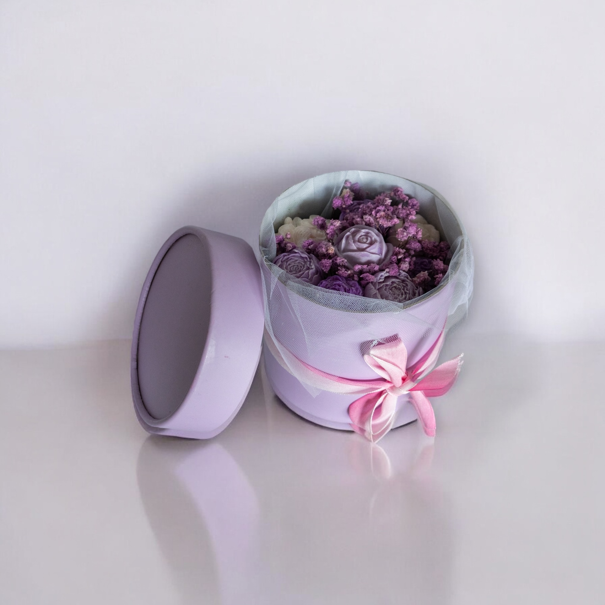 Boite fleur bougie mauve