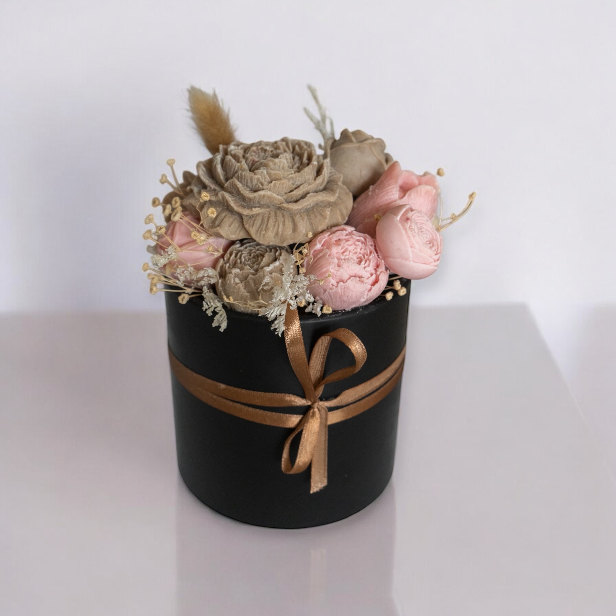 Bouquet fleur bougie marron rose poudré