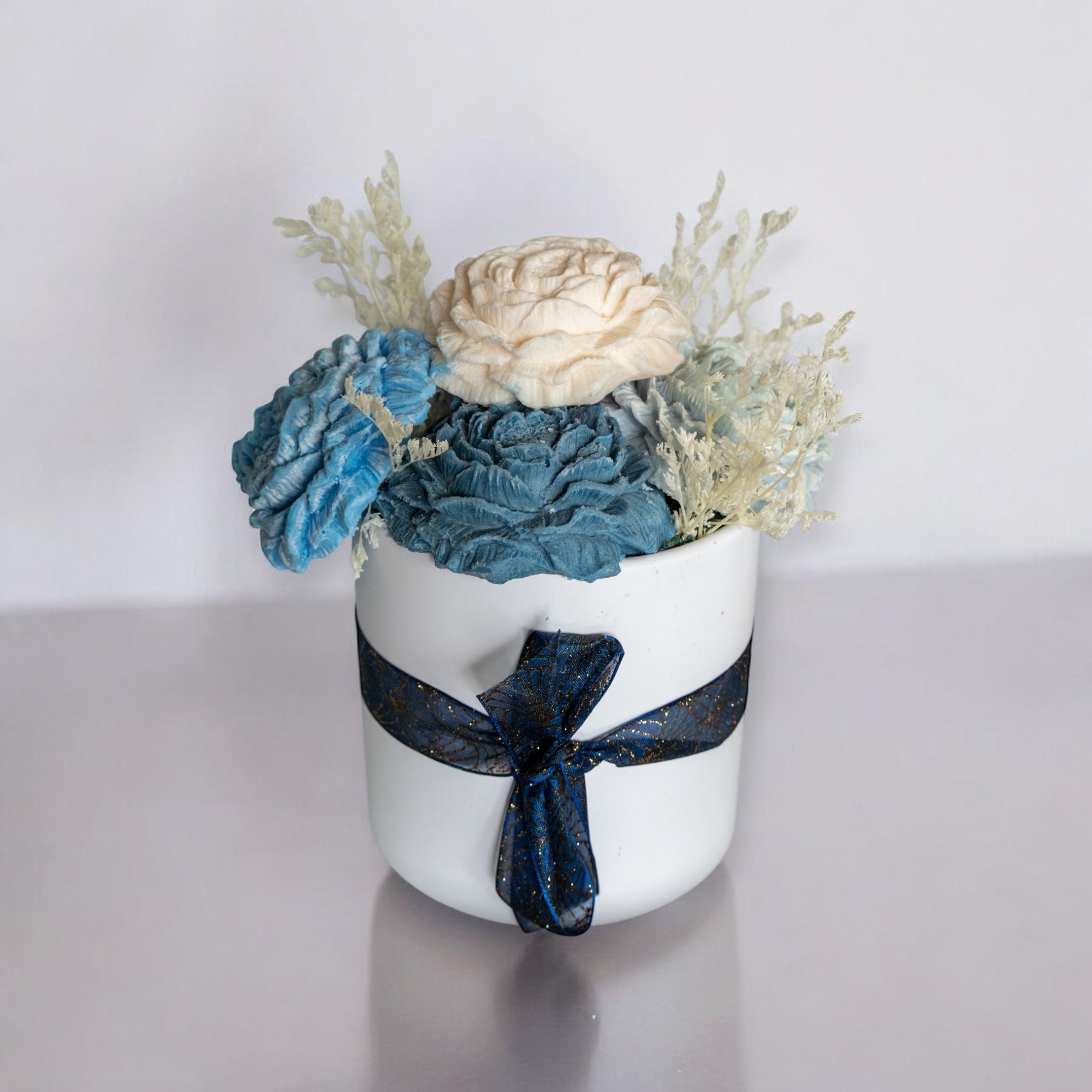 Bouquet bougie pivoine bleu