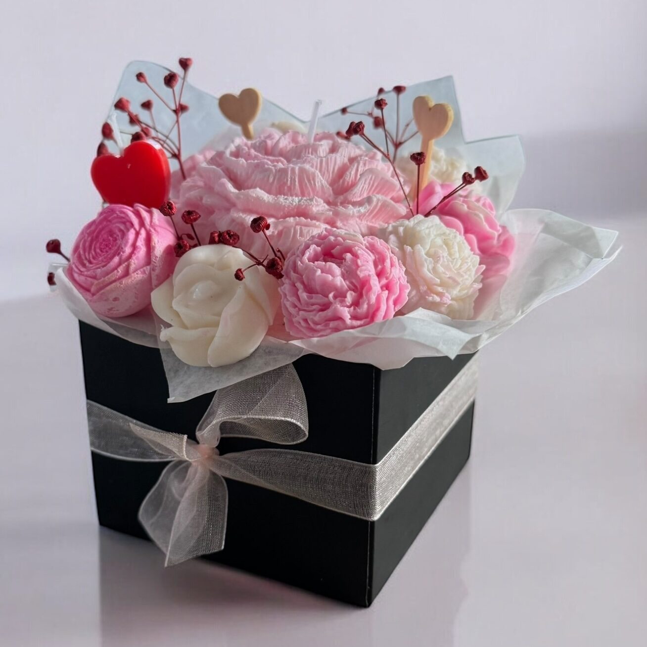 Petit bouquet fleur bougie rose blanc