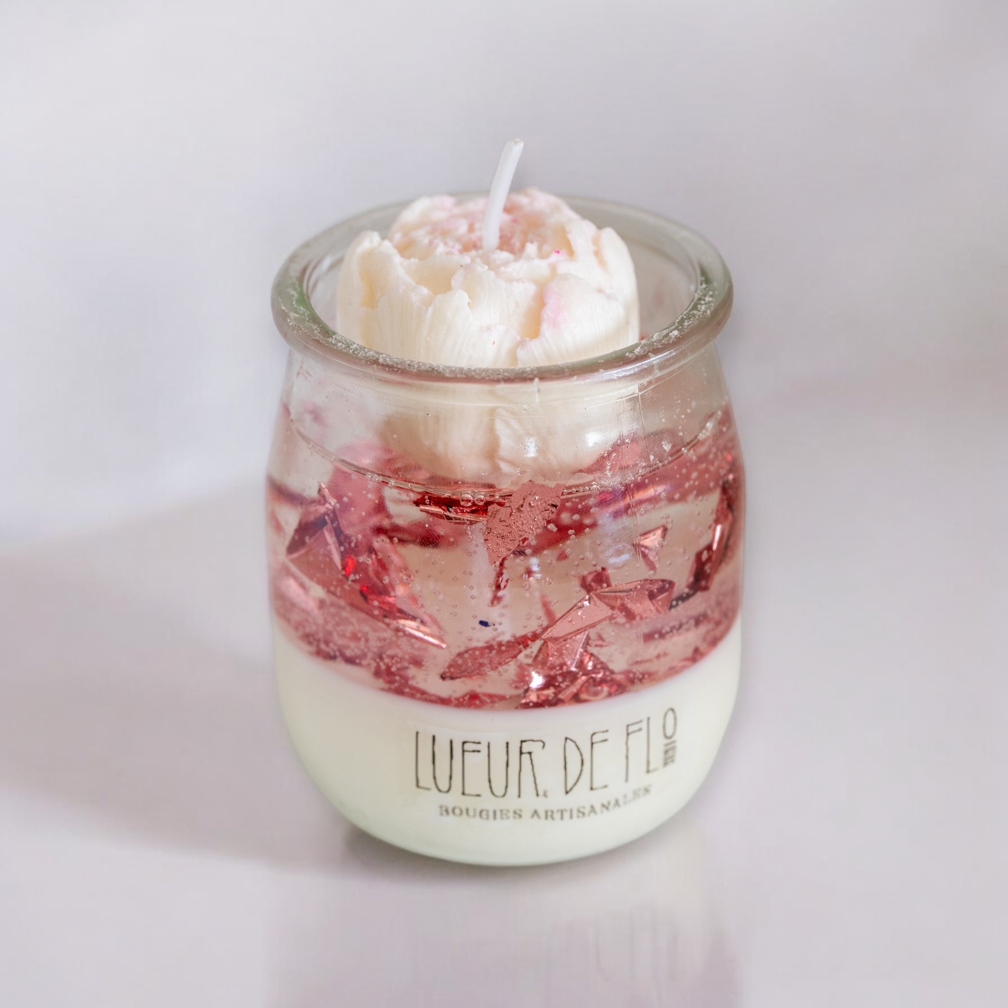 Petit pot bougie Paillette rose pivoine