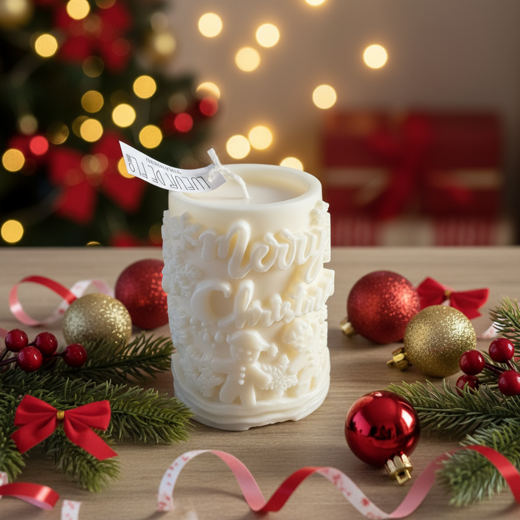 Bougie Merry Christmas blanche
