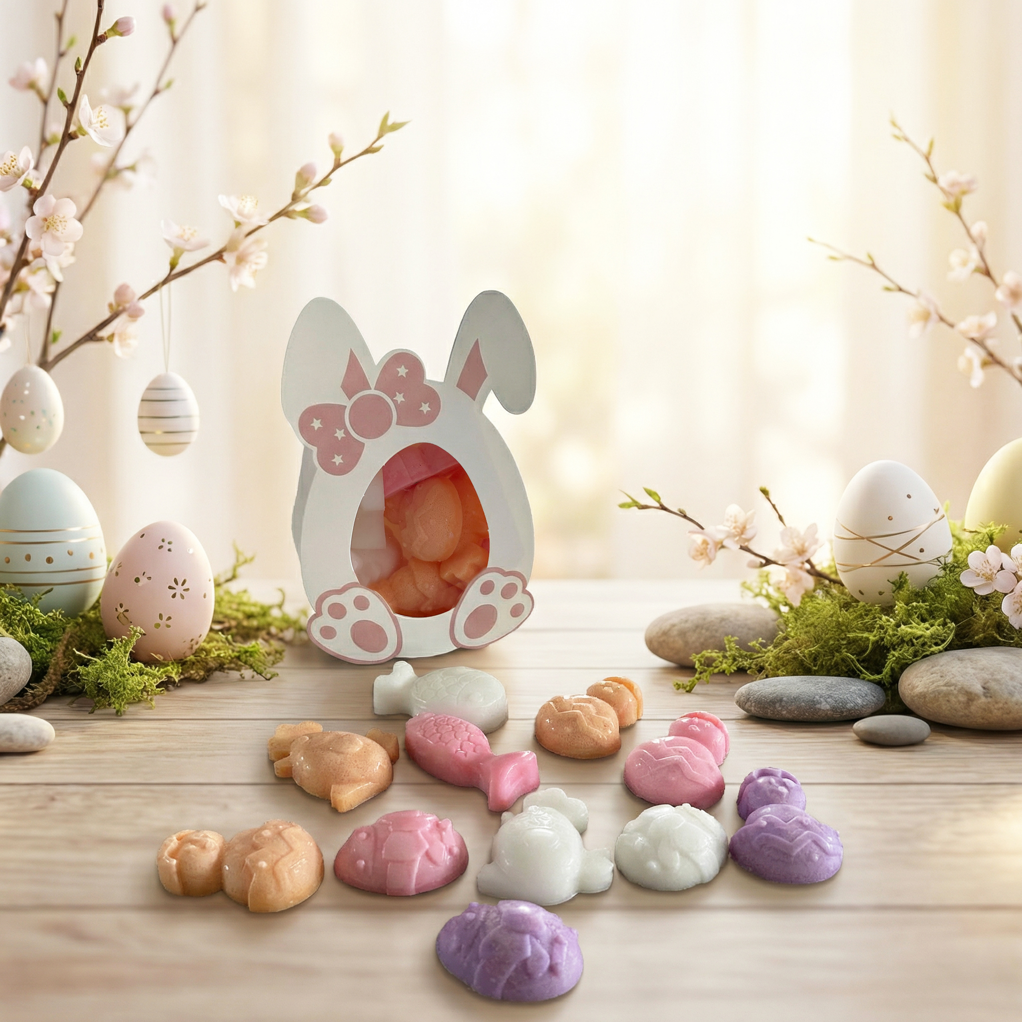 Boite Lapin remplie de fondants de Pâques Bio parfumée