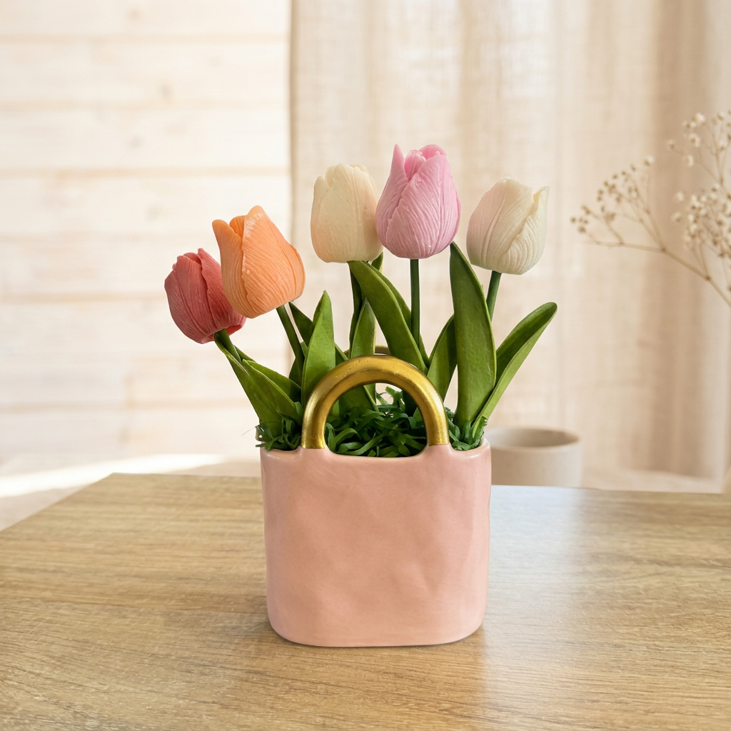Bougies Tulipes bio parfumées dans son vase sac
