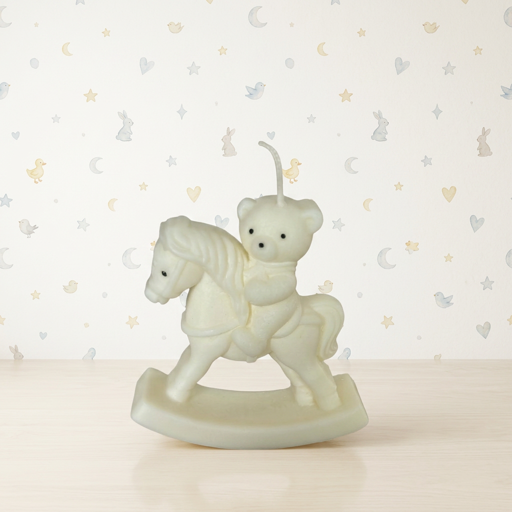 Bougie cheval bascule naissance, baptême, baby shower parfumée Bio